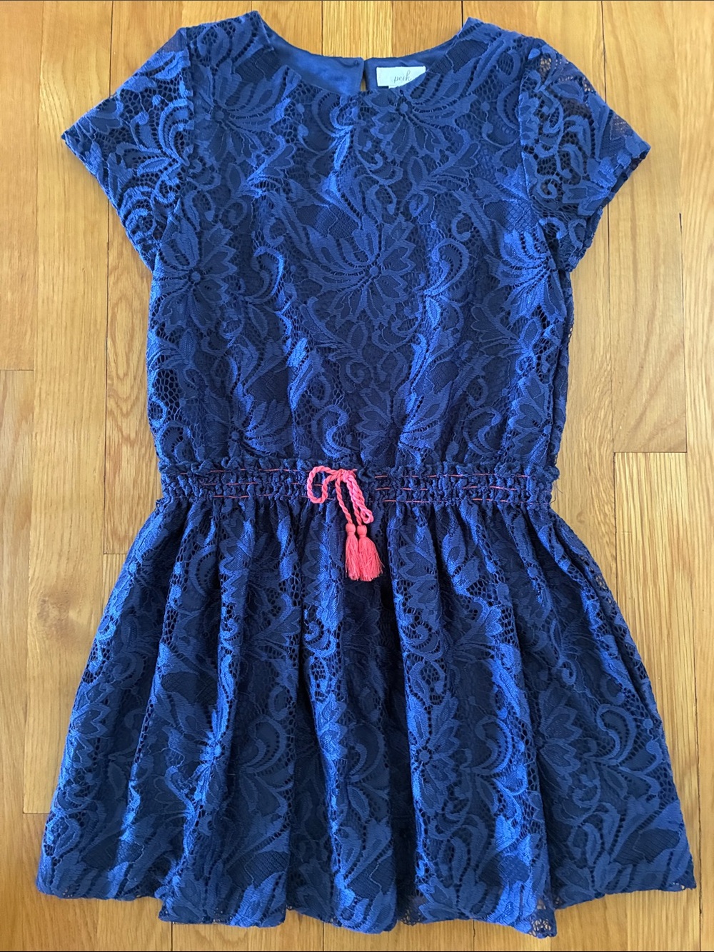 Peek Girls Navy Blue Lace Dress Pink Bow Nordstrom 8